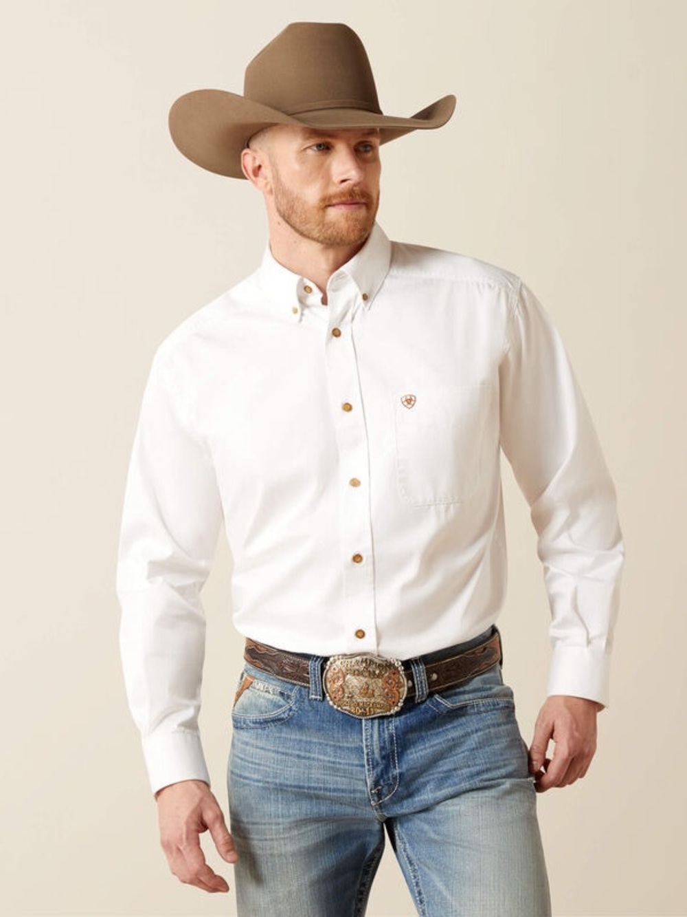 Ariat Western Ranch Workwear Cotton Shirt Mens X-Large White Button Down Rodeo